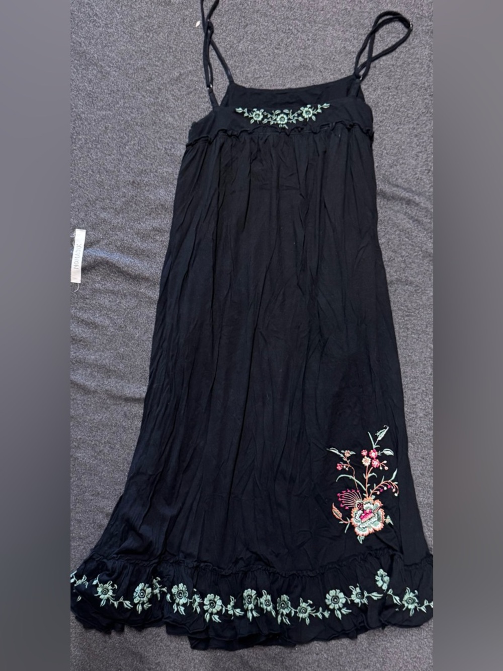 Black Embroidered Maxi Dress with Floral Detail